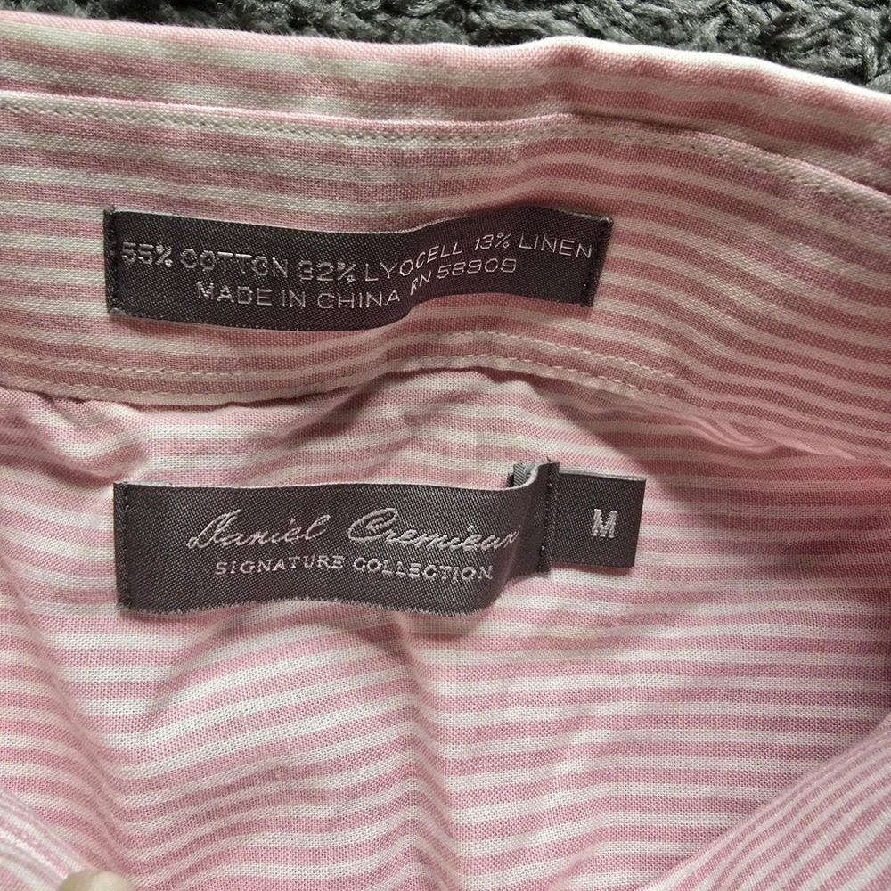 Daniel Cremieux Signature Collection Pink Stripe Cotton Linen Blend Shirt Mens M - Picture 4 of 5